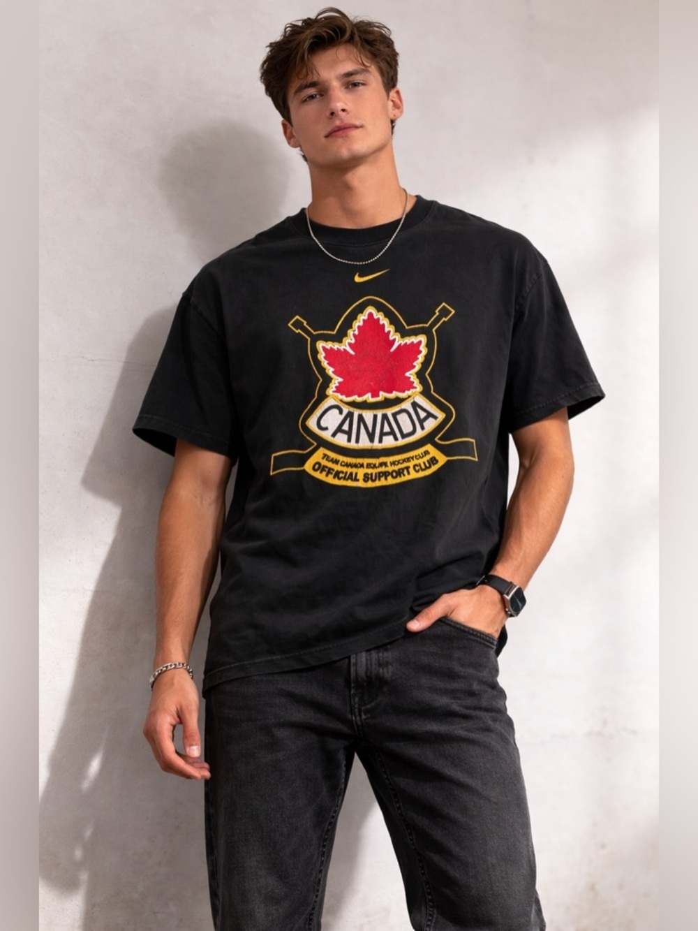 Nike Team Canada Hockey T-Shirt Black Graphic Tee Size XL
